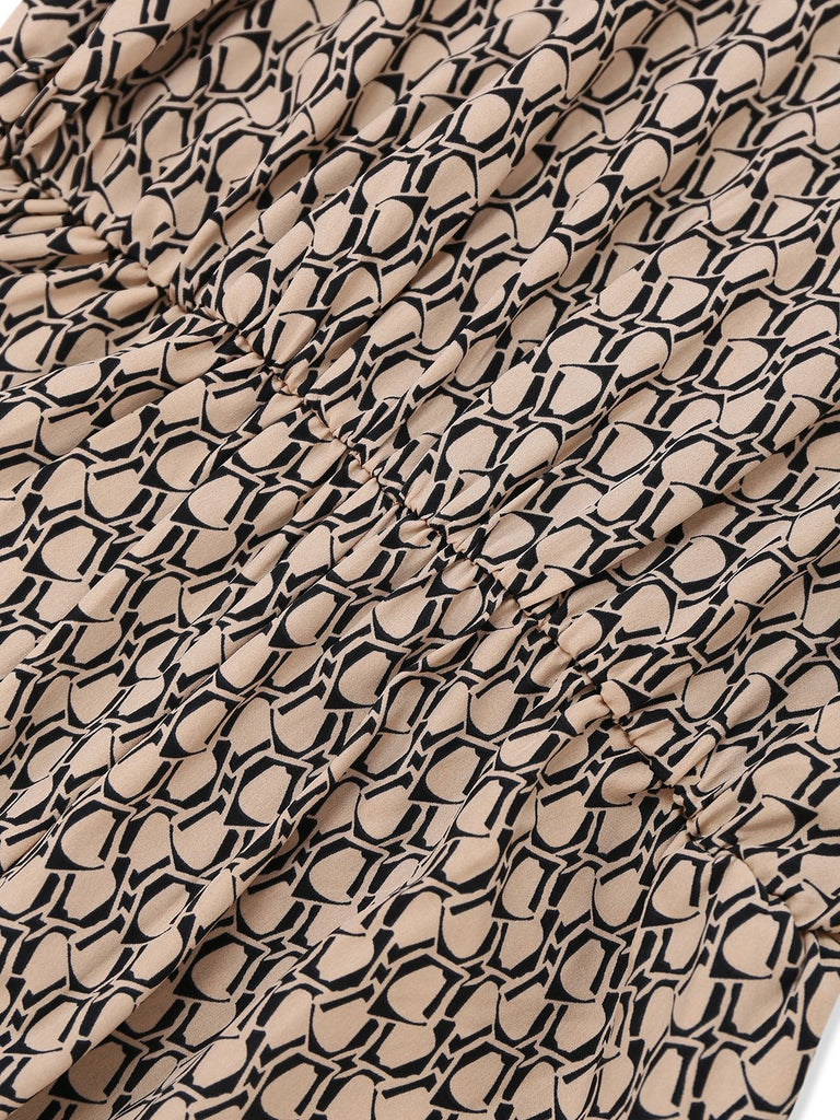 Beige 1930er Geometrisch Muster Halter Ärmellos Jumpsuit