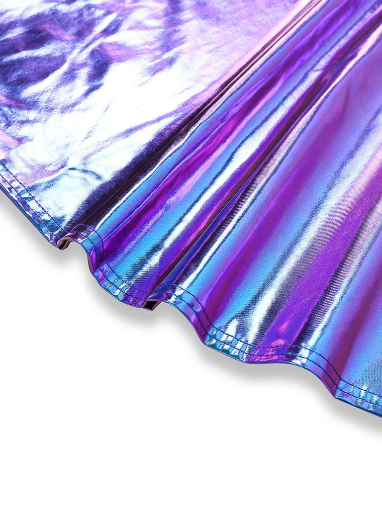1980er Metallisch Futuristisch Party Mini Kleid