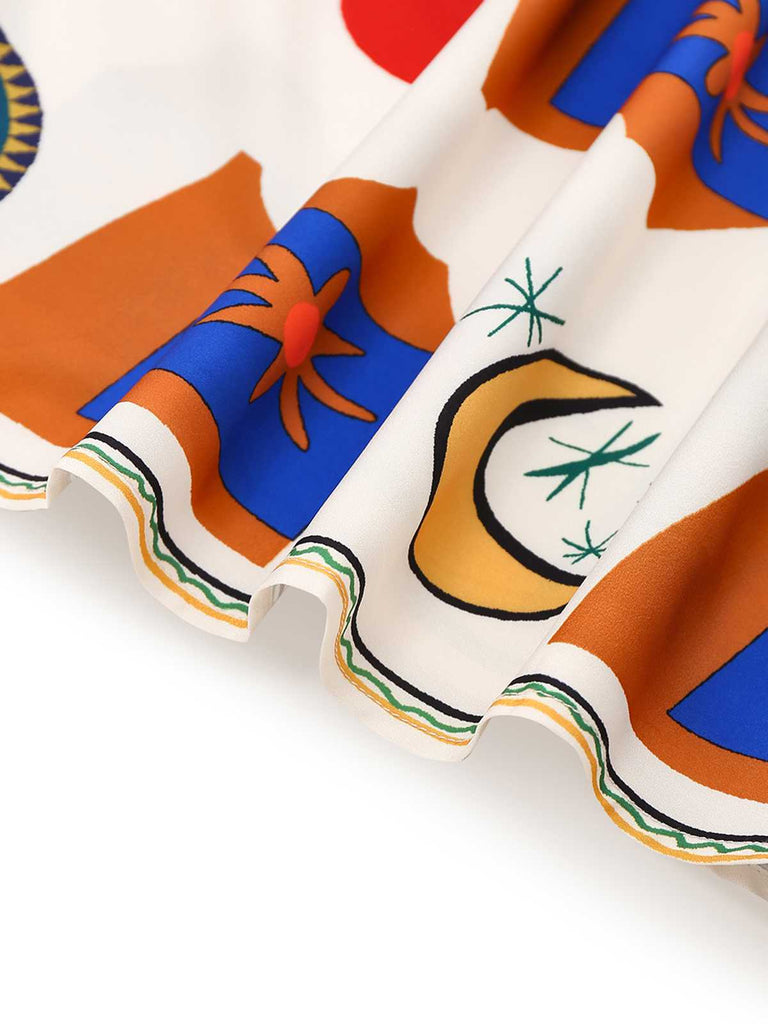 Multicolor 1970er Spaghetti Träger Graffiti Kleid