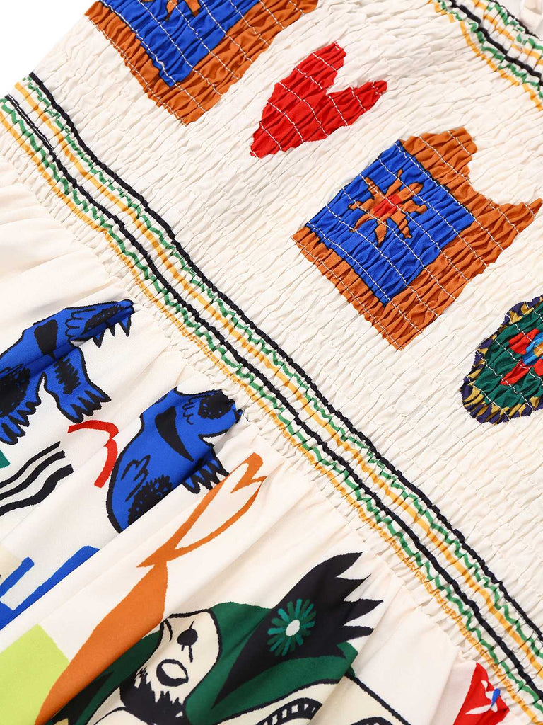 Multicolor 1970er Spaghetti Träger Graffiti Kleid