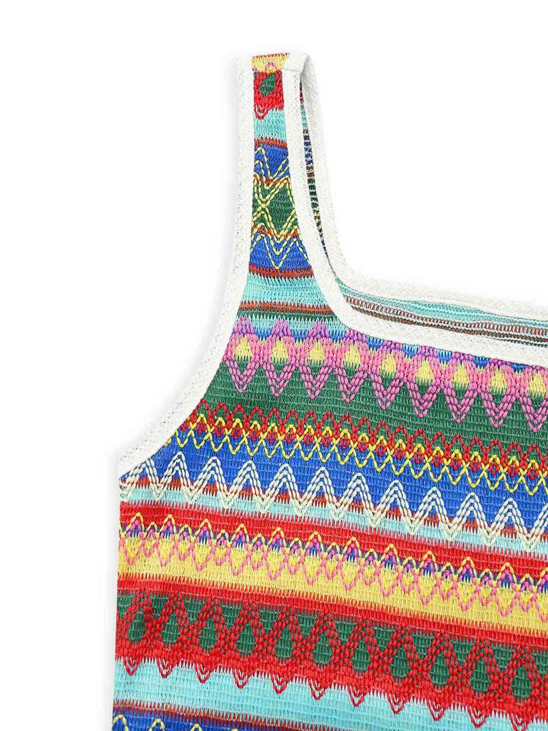 Multicolor 1960er Spaghetti Träger Seitenschlitz Bleistift Kleid