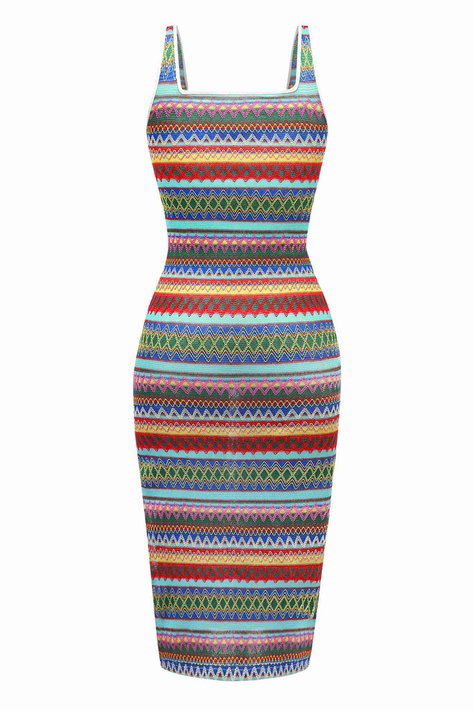 Multicolor 1960er Spaghetti Träger Seitenschlitz Bleistift Kleid