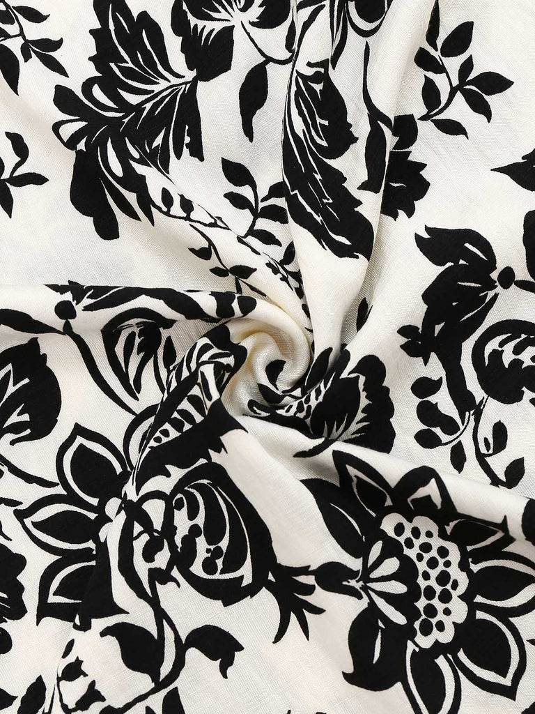 1970er V-Ausschnitt Blumen Flügelärmel Midi Kleid