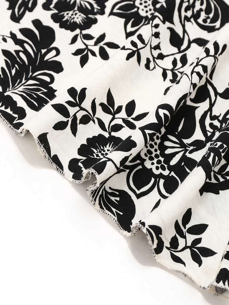 1970er V-Ausschnitt Blumen Flügelärmel Midi Kleid