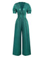1970er Metallisch V-Ausschnitt Weites Bein Jumpsuit