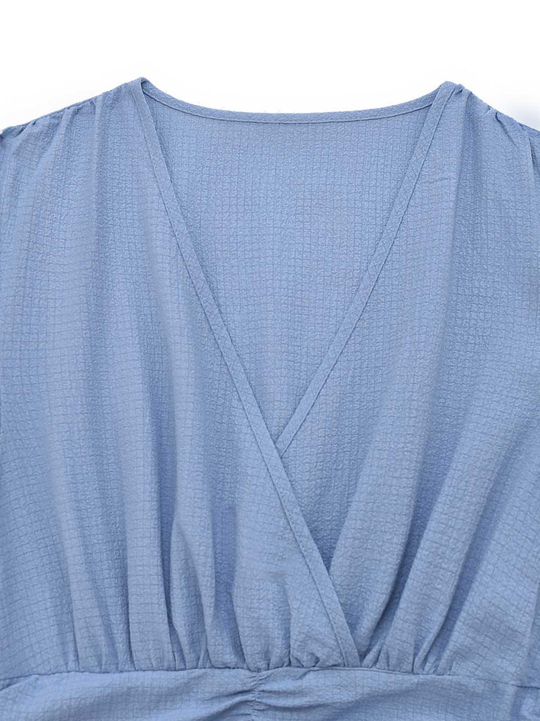 1940er V-Ausschnitt Rüschenärmel Schlitz Kleid