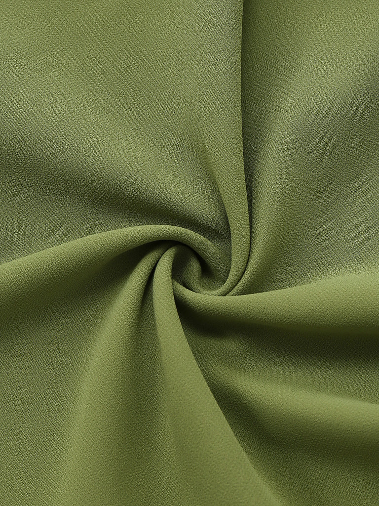 Grün 1930er Halter Netz Rückenfrei Chiffon Midi Kleid