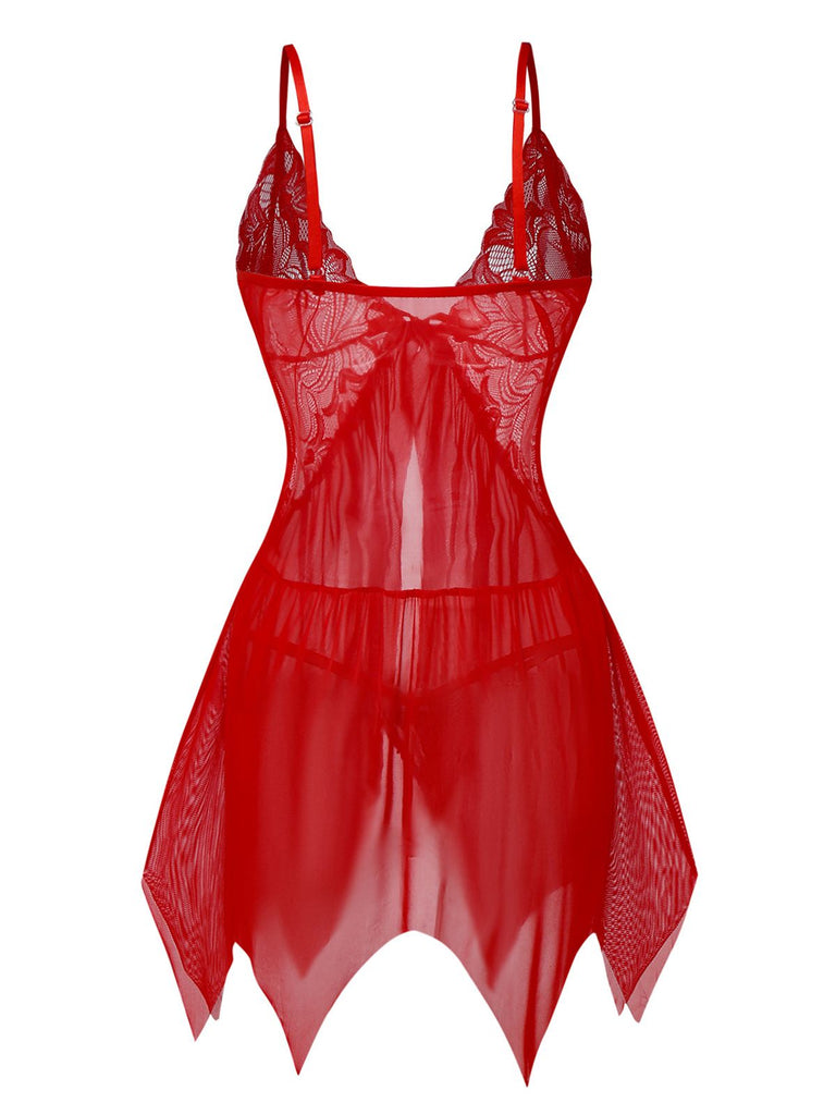 1980er Spitze Satin Band Babydoll Dessous Set