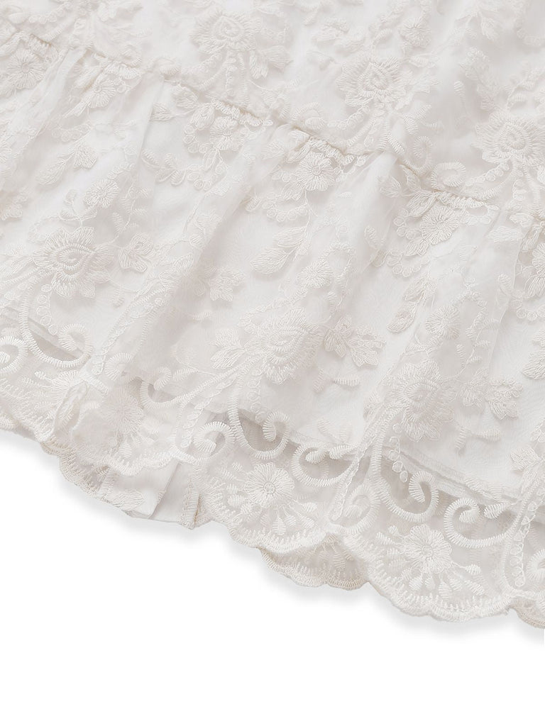 Weiß 1960er Solide Rein Baumwolle Spitze Kleid