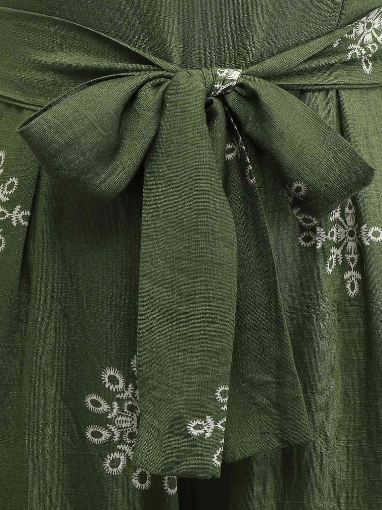 Grün 1970er Weites Bein Bohemien Bandeau Jumpsuit