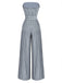 Grau 1930er Trägerlos Streifen Gegürtet Jumpsuit