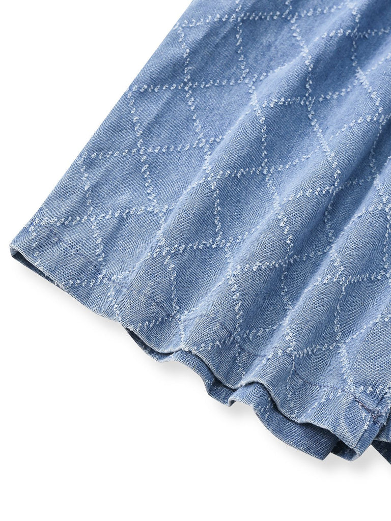 Blau 1980er Denim Durchgeknöpft Utility Romper