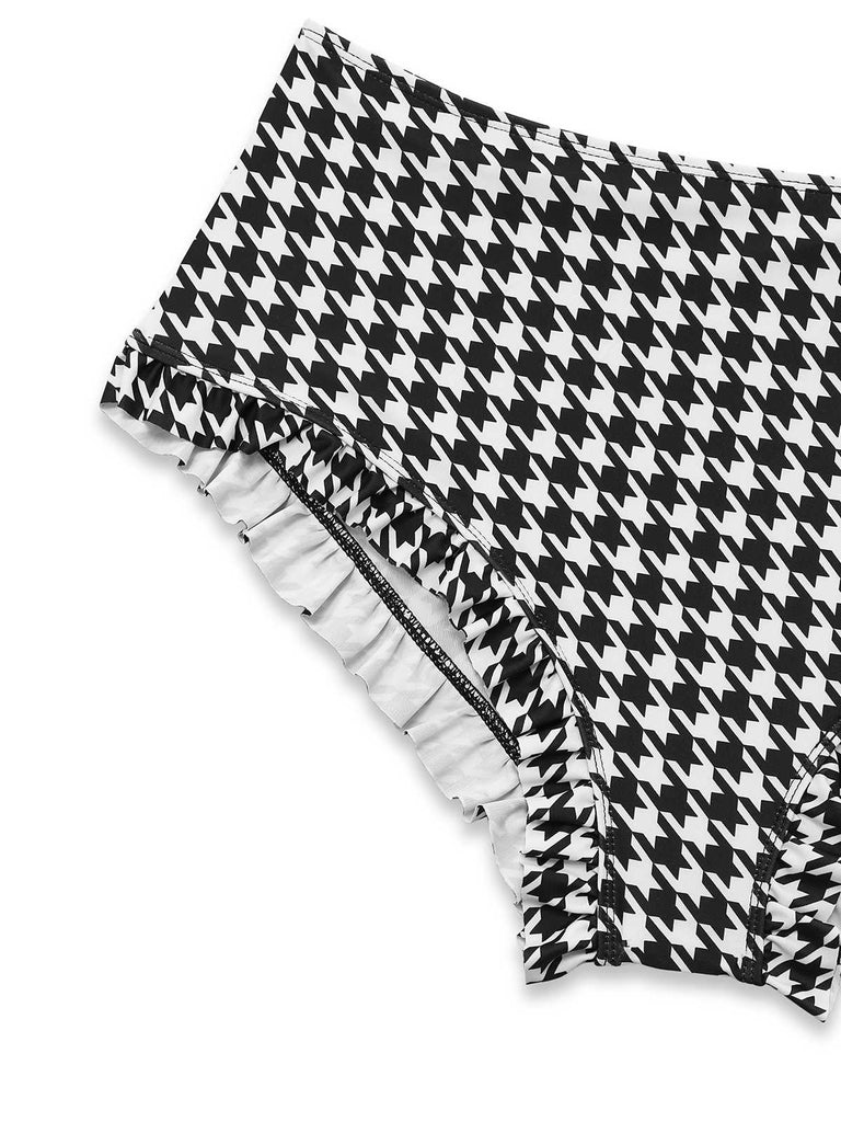 Schwarz 1930er Hahnentritt Schnürung Bikini Set