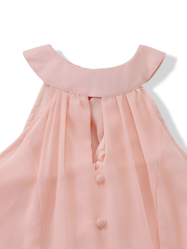 Pfirsich 1940er Halter Cutout Knopfleiste Maxi Kleid