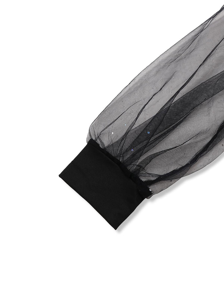 Schwarz 1930er Solide V-Ausschnitt Pailletten Unregelmäßiger Saum Kleid