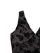 Schwarz 1960er Blumen Beflocktes Netz Rüschensaum Kleid
