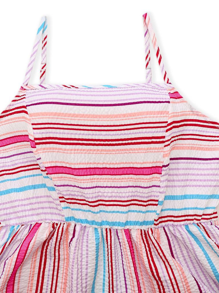 Rosa 1940er Regenbogen Streifen Spaghetti Träger Kleid