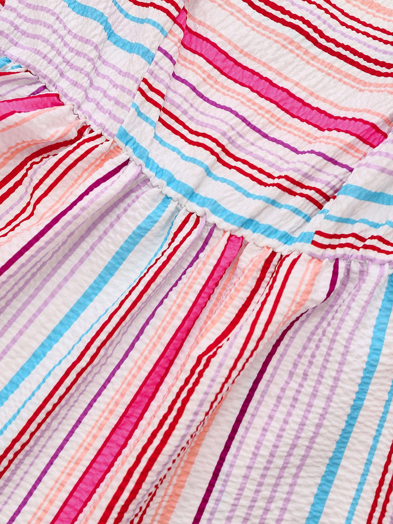 Rosa 1940er Regenbogen Streifen Spaghetti Träger Kleid