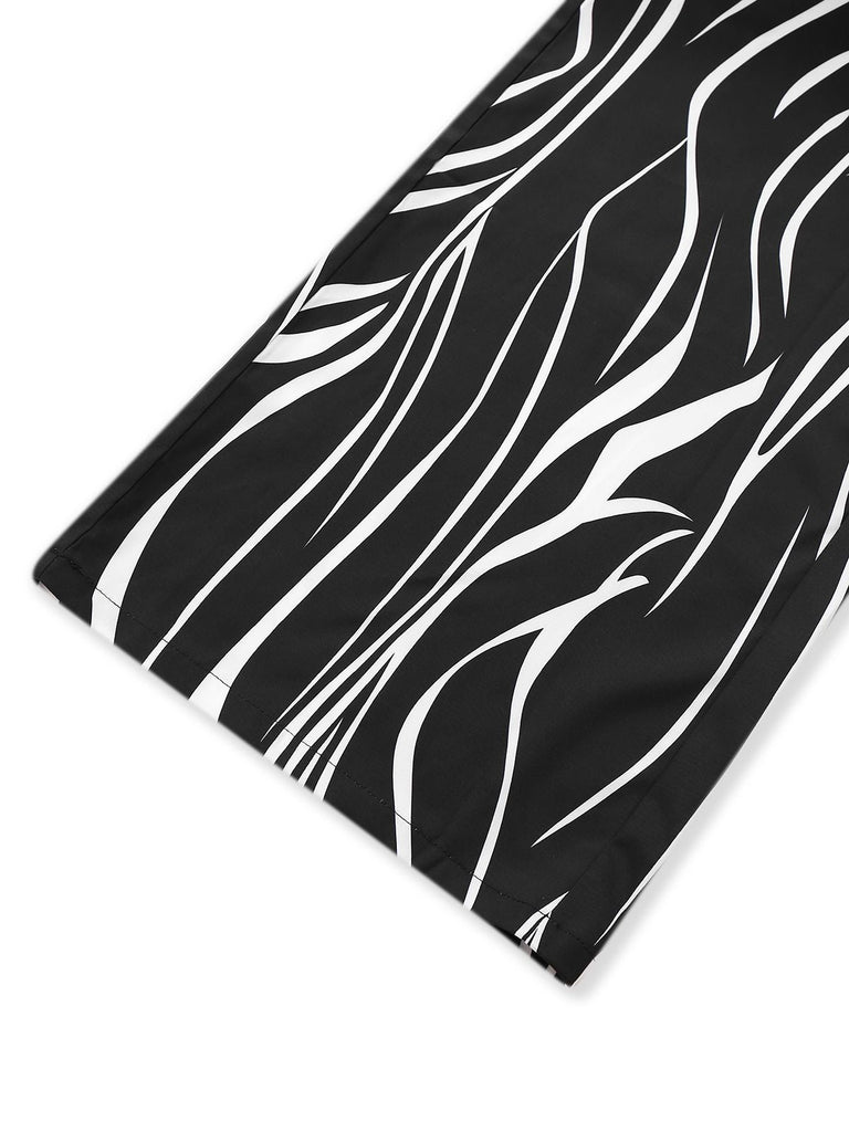 Schwarz & Weiß 1930er Unregelmäßiger Druck Halter Jumpsuit