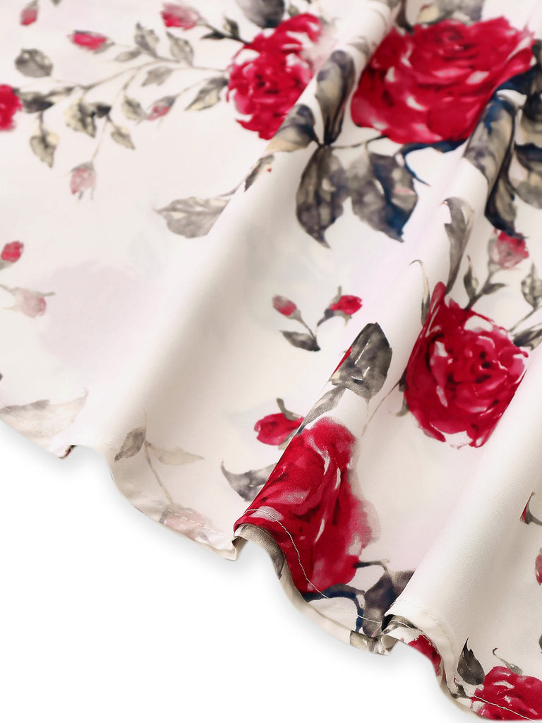 Weiß 1950er Rose Schnürung Swing Kleid
