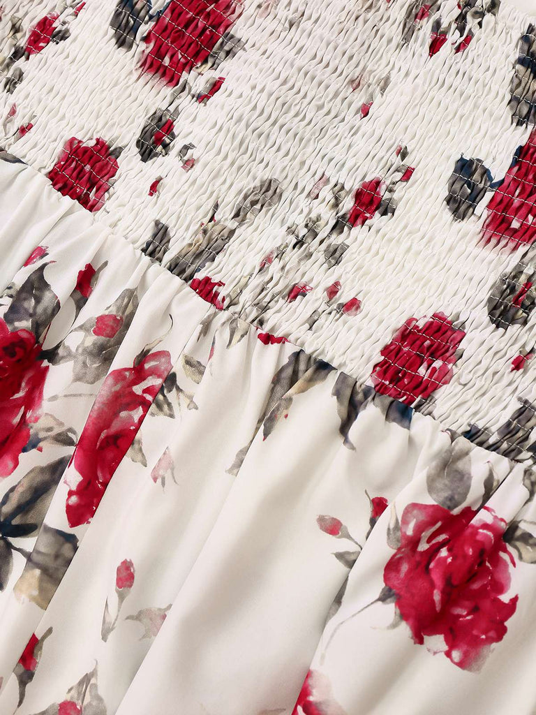 Weiß 1950er Rose Schnürung Swing Kleid