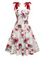 Weiß 1950er Rose Schnürung Swing Kleid