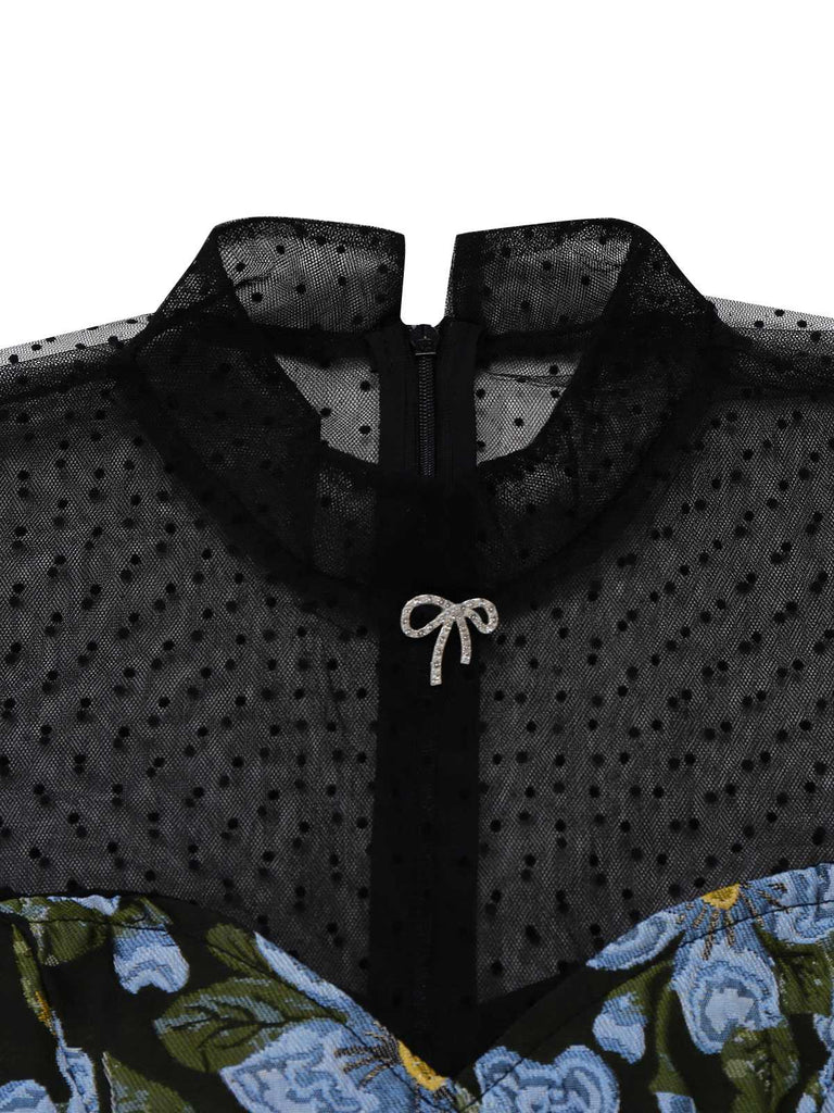 1970er Gänseblümchen Polka Dot Netz Kleid