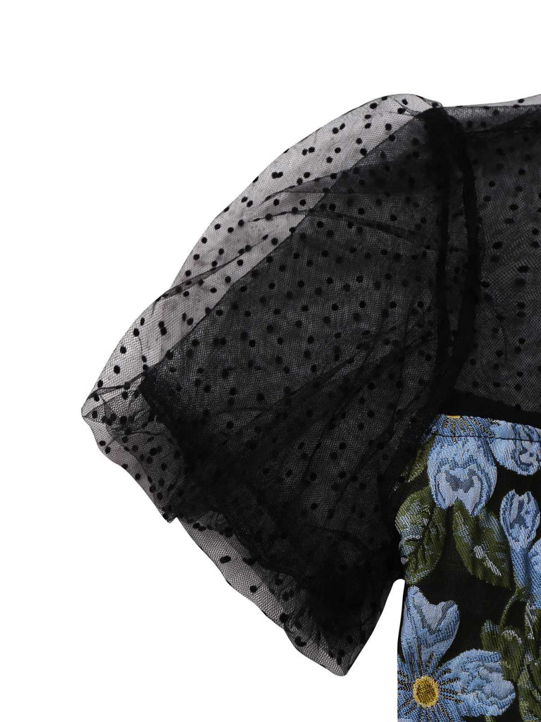 1970er Gänseblümchen Polka Dot Netz Kleid