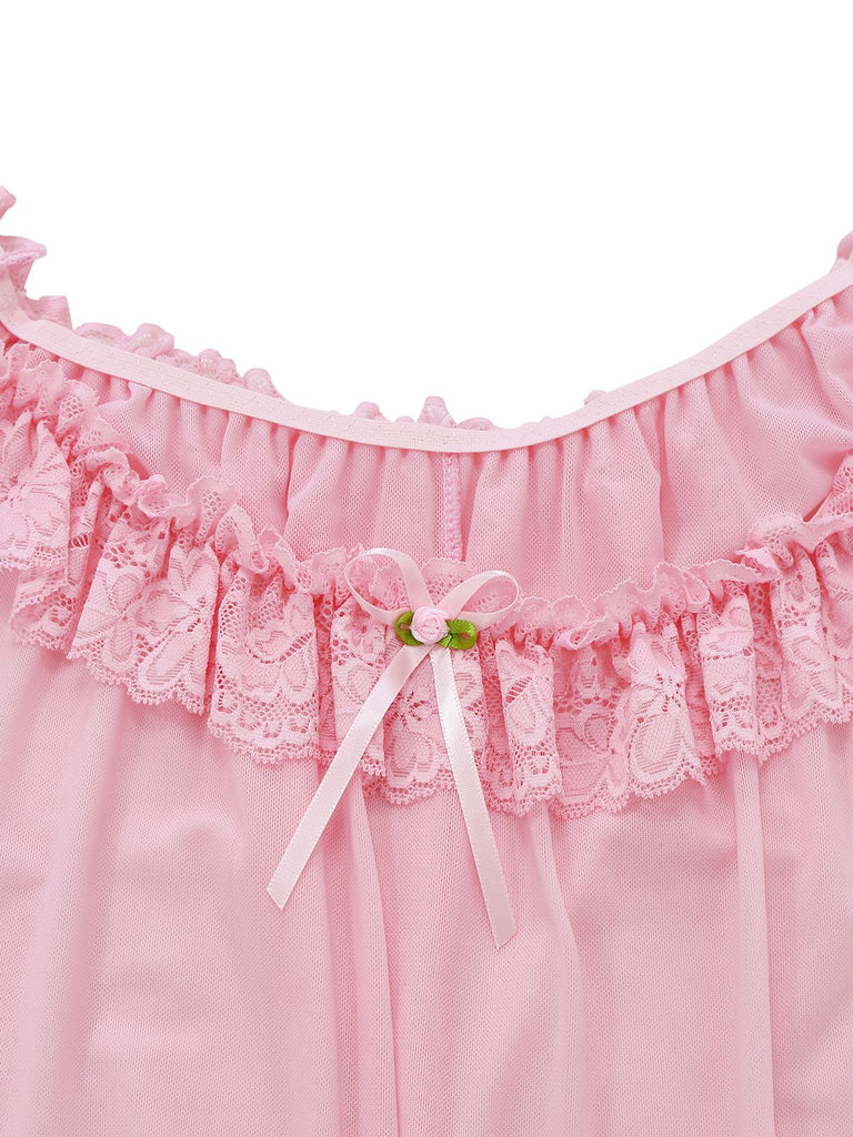 1950er Bogen Spitze Besatz Netz Babydoll Nachthemd