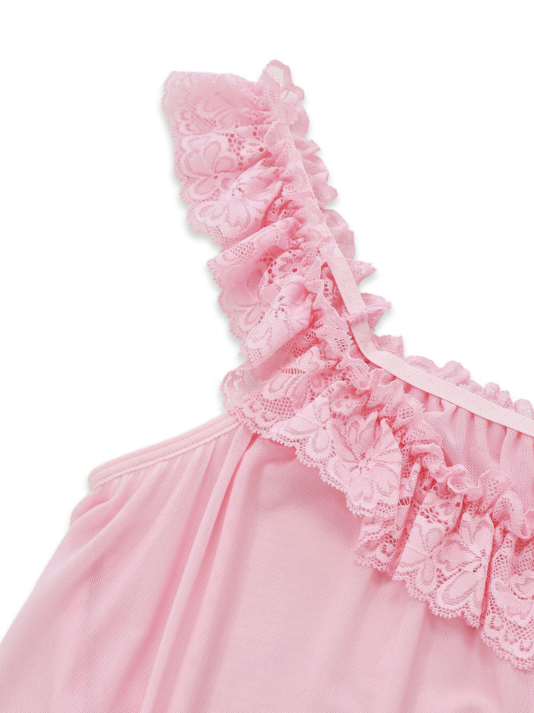 1950er Bogen Spitze Besatz Netz Babydoll Nachthemd