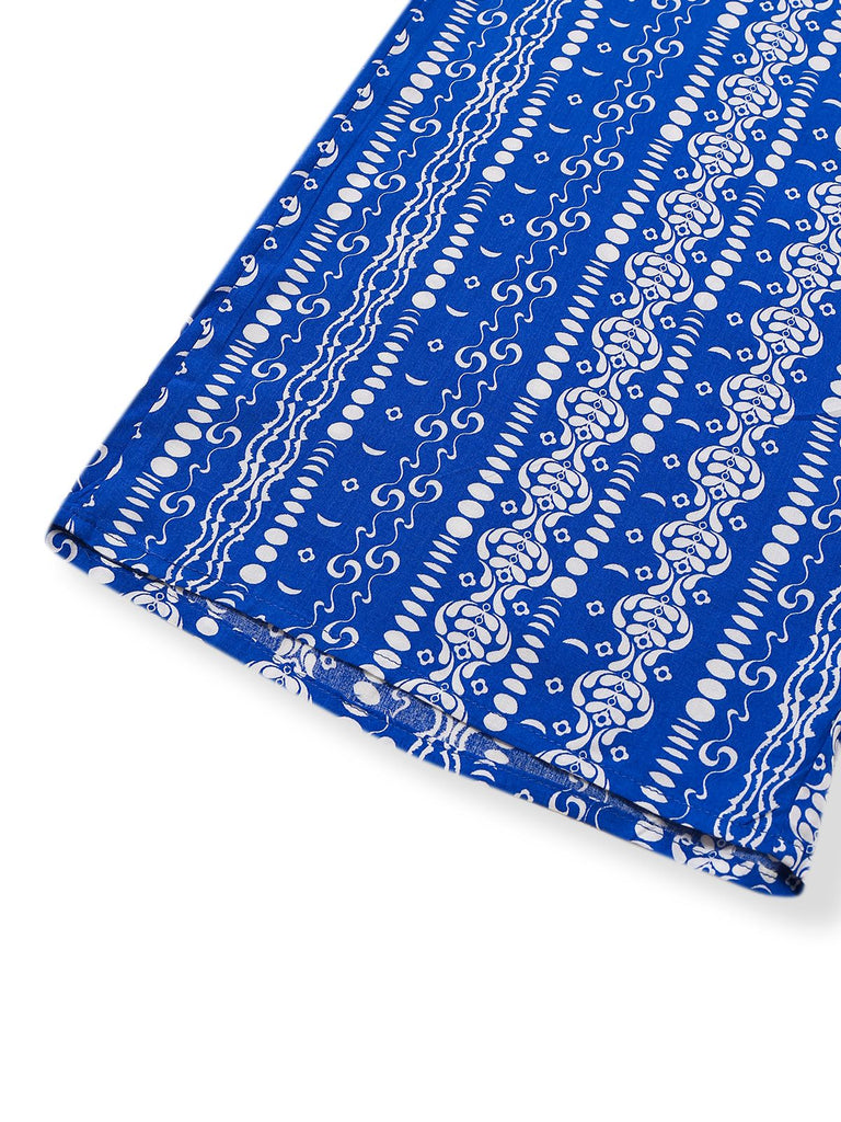 Blau 1970er Boho Spaghetti Träger Jumpsuit