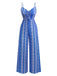 Blau 1970er Boho Spaghetti Träger Jumpsuit