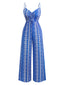 Blau 1970er Boho Spaghetti Träger Jumpsuit