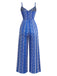 Blau 1970er Boho Spaghetti Träger Jumpsuit