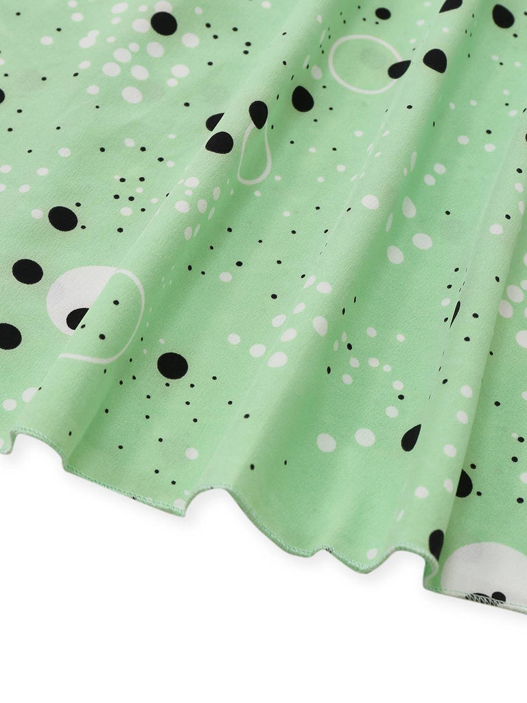 1940er Irregulär Punkte V-Ausschnitt Rüschen Kleid