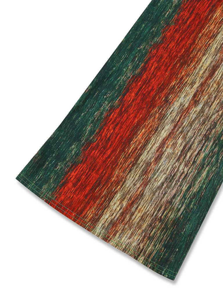 Multicolor 1970er V-Ausschnitt Gürtel Jumpsuit