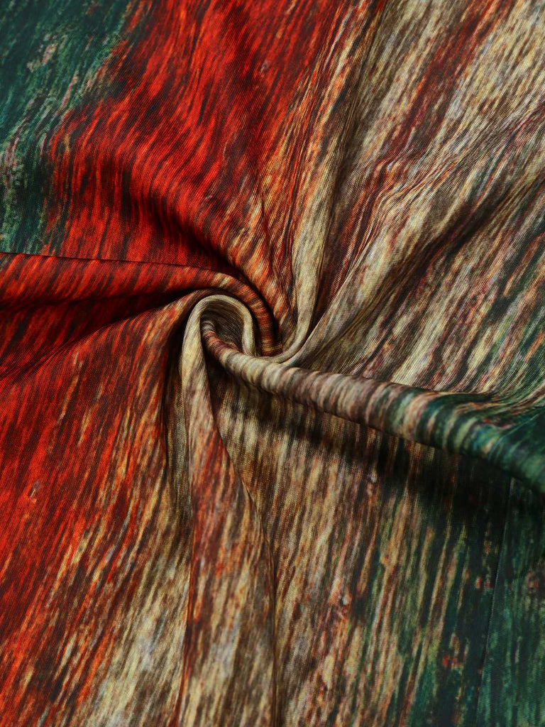 Multicolor 1970er V-Ausschnitt Gürtel Jumpsuit