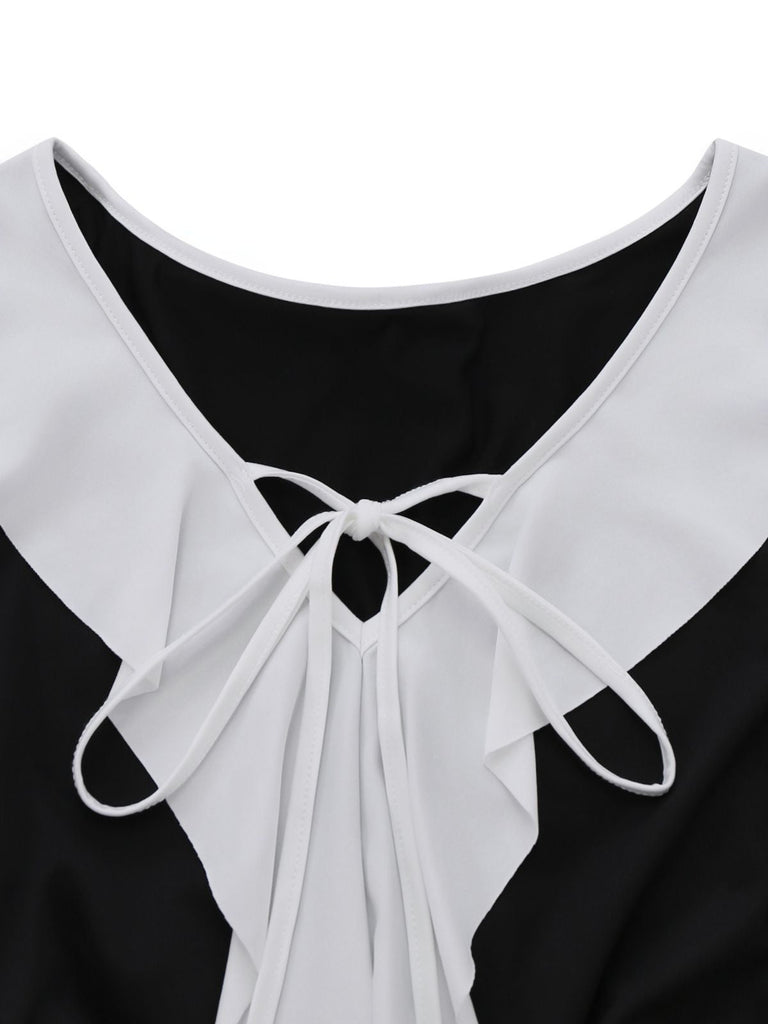 Schwarz & Weiß 1960er Rüschen Peplum Kleid