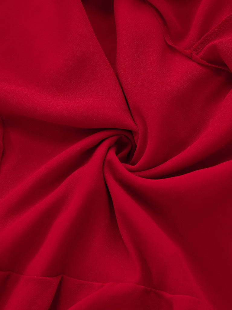 1950er Rüschen Gestuft Schulterfrei Maxi Kleid