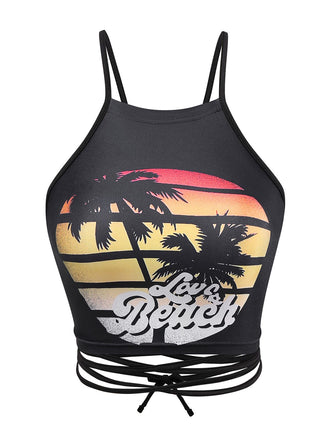 1950er Punk Halter Rückenfrei Schnürung Crop Top