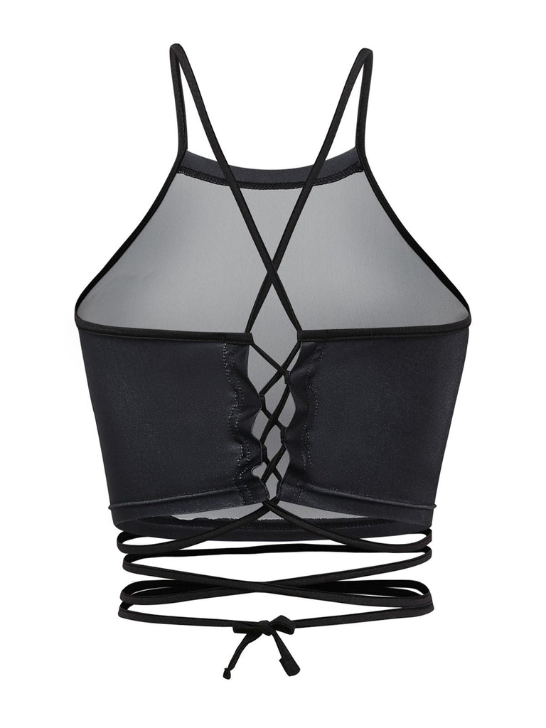 1950er Punk Halter Rückenfrei Schnürung Crop Top