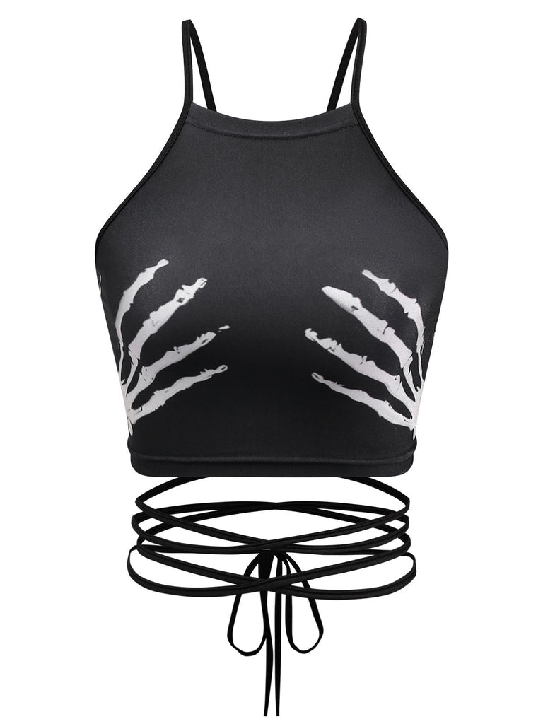 1950er Punk Halter Rückenfrei Schnürung Crop Top