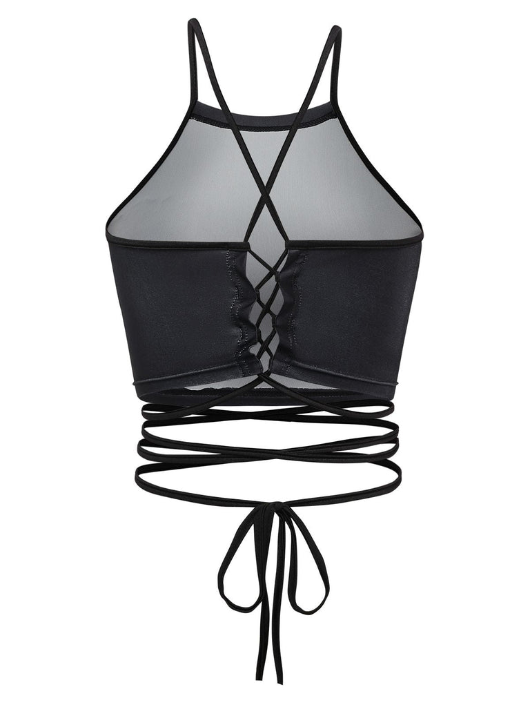 1950er Punk Halter Rückenfrei Schnürung Crop Top