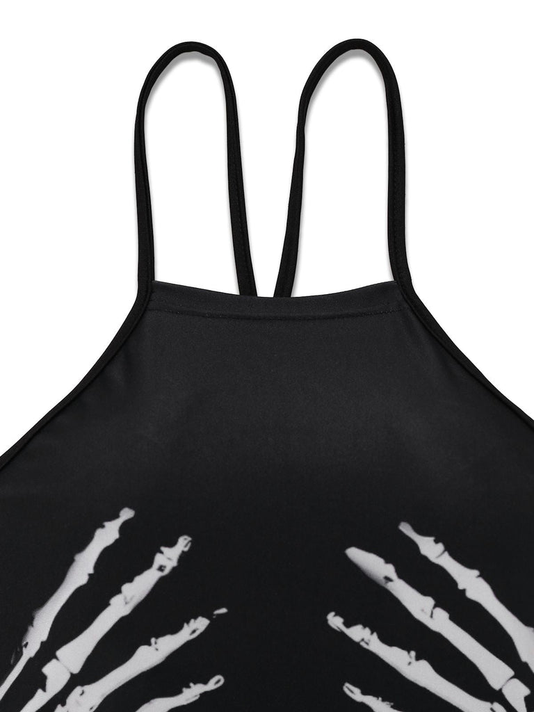 1950er Punk Halter Rückenfrei Schnürung Crop Top