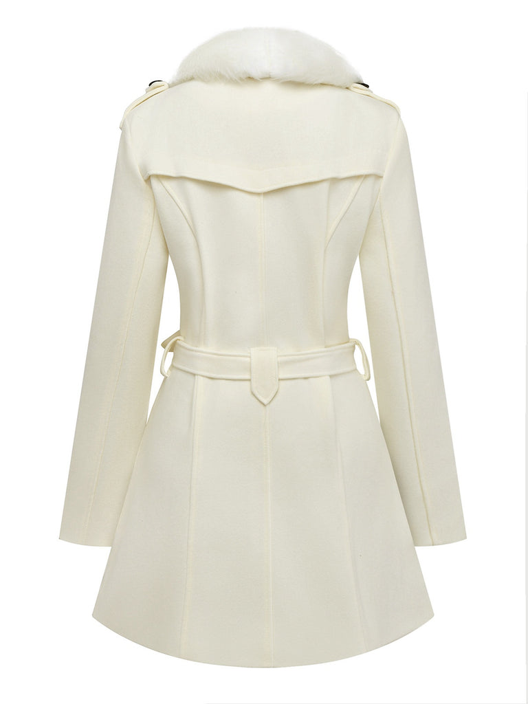 1940er Abnehmbar Kunstpelz Kragen Schaltflächen Mantel