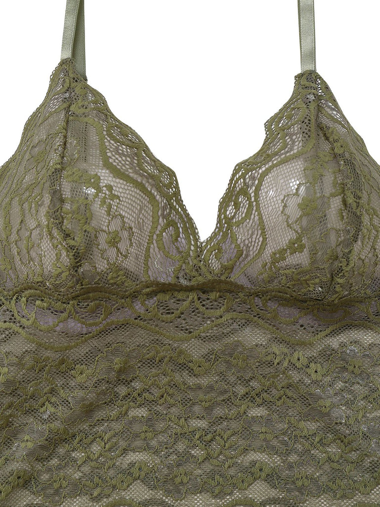 Grün 1950er Solide Spitze & Satin Pyjama Set