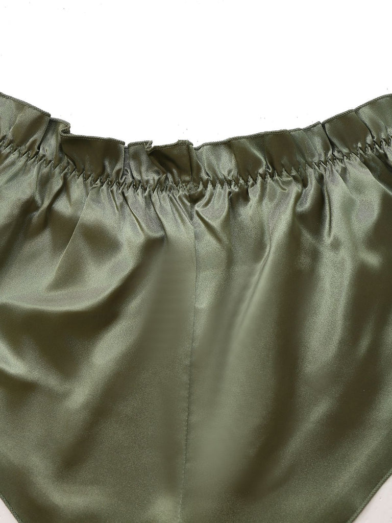 Grün 1950er Solide Spitze & Satin Pyjama Set