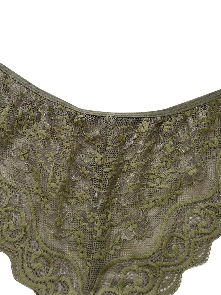 Grün 1950er Solide Spitze & Satin Pyjama Set