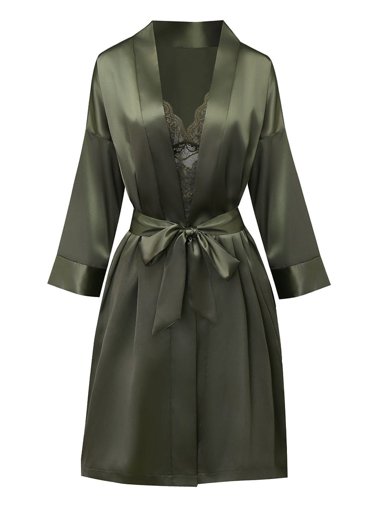 Grün 1950er Solide Spitze & Satin Pyjama Set