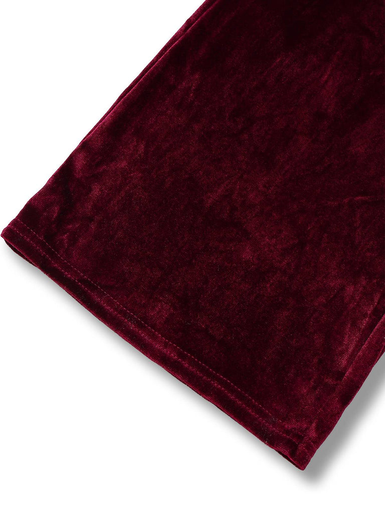 1970er Samt Tief V-Ausschnitt Langarm Jumpsuit